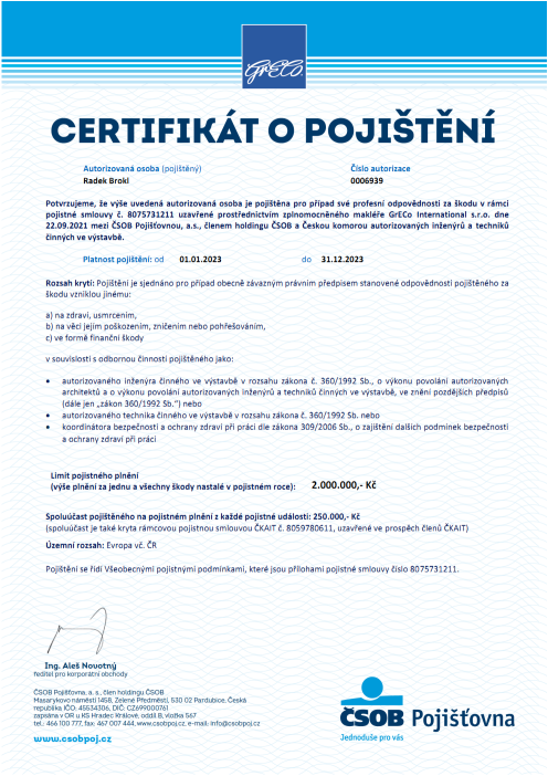 Certifikat Pojištění AO 2022